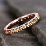 2ct Wedding Ring Band Round Cut Yellow Sapphire Full Eternity 14k Rose Gold Over