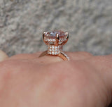 1.7ct Engagement Ring Oval Cut Peach Morganite Hidden Halo 14k Rose Gold Finish