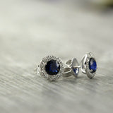 2Ct Round Cut Blue Sapphire Diamond Halo Petite Stud Earring 18K White Gold Over