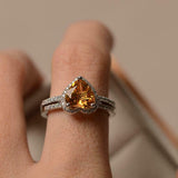 2ct Engagement Ring Heart Cut Yellow Citrine Halo Bridal Set 14k White Gold Over