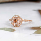 1.5ct Round Cut Peach Morganite Engagement Ring Diamond Halo 14k Rose Gold Over