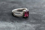 1.6ct Engagement Ring Oval Cut Pink Ruby Split Shank 14k White Gold Finish