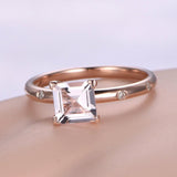 1ct Asscher Cut Peach Morganite Solitaire Engagement Ring 14k Rose Gold Finish