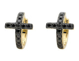 0.5ct Round Cut Black Diamond Cross Design Hoop Earrings 14k Yellow Gold Finish