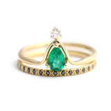 1ct Pear Cut Green Emerald Engagement Ring 14k YellowGold Over Curved Bridal Set