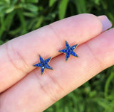 2Ct Round Cut Blue Sapphire Star Shaped Stud Earrings 14K White Gold Finish