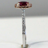 1.7ct Round Cut Pink Ruby Engagement Ring Diamond Halo 14k White Gold Finish