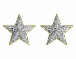 0.75ct Round Cut Diamond Star Shape Stud Earrings Women 14k Yellow Gold Finish