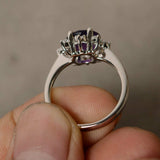 1.5ct Round Cut Purple Amethyst Floral Engagement Ring 14k White Gold Finish