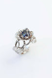 1ct Round Blue Sapphire Engagement Ring Flower Leaf Solitaire 14k WhiteGold Over