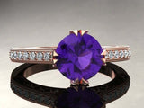 2ct Round Cut Purple Amethyst Milgrain Accent Bridal Set Ring 14k Rose Gold Over