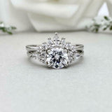 2.2ct Engagement Ring Round Cut Diamond Crown Bridal Set 14k White Gold Finish