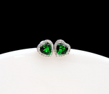 3Ct Heart Cut Green Emerald Love Halo Solitaire Stud Earring 14K White Gold Over