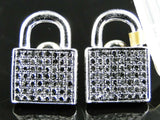 0.75ct Round Black Diamond Lock Shape Cluster Stud Earrings 14k White Gold Over