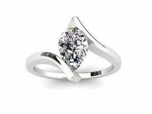 1ct Pear Cut VVS1D Diamond Engagement Ring Bypass Solitaire 14k WhiteGold Finish