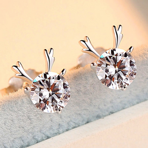 1.5ct Round Cut VVS1D Diamond Deer Design Stud Earrings 14k White Gold Finish