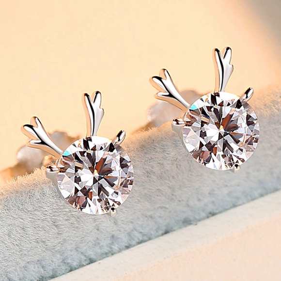 1.5ct Round Cut VVS1D Diamond Deer Design Stud Earrings 14k White Gold Finish