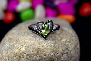 0.8ct Engagement Ring Oval Cut Green Peridot Heart Trilogy 14k White Gold Finish