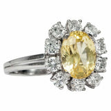 4ct Oval Cut Yellow Sapphire Engagement Ring Halo Floral 14k White Gold Finish