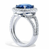 3ct Oval Cut Blue Sapphire Engagement Ring Halo Split Shank 14k White Gold Over