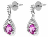 1ct Pear Cut Pink Sapphire Teardrop Dangle Earrings Women 14k White Gold Finish