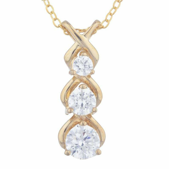 2ct Diamond Pendant with Chain Round Cut Journey Vertical 14k Yellow Gold Finish