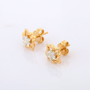 1ct Stud Earrings Round Cut Diamond Floral 14k Yellow Gold Finish