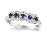 2ct Round Cut Blue Sapphire Diamond Halo Wedding Band Ring 14k White Gold Finish