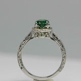 2.2ct Oval Cut Green Emerald Engagement Ring Vintage Halo 14k White Gold Finish