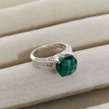 2ct Round Cut Green Emerald Diamond Round Accent Ring 14k White Gold Finish