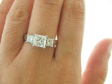 1.47ct Princess Cut Diamond Trilogy Engagement Ring  Band 14k White Gold Finish