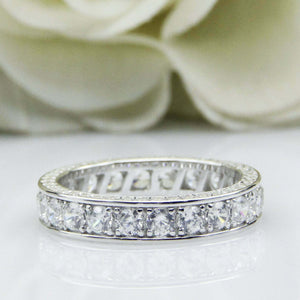 2.5ct Round Cut Diamond Wedding Band Iced Full Eternity 14k White Gold Finish