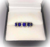 2ct Round Cut Blue Sapphire Diamond Halo Half Eternity Band 14k WhiteGold Finish