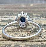 1.8ct Engagement Ring Oval Cut Blue Sapphire Halo Solitaire 14k WhiteGold Finish