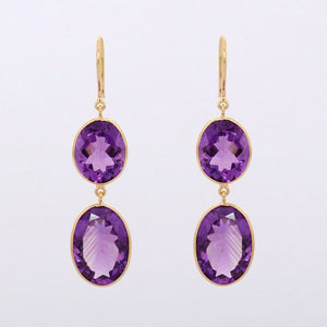 2ct Oval Cut Purple Amethyst Two Stone Drop Dangle Earrings 14k Yellow Gold Over