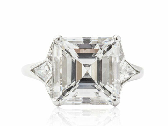 5Ct Asscher Cut Diamond Engagement Ring 14K White Gold Finish Trillion Accent