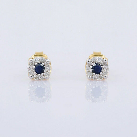 1ct Stud Earrings Round Cut Blue Sapphire Halo Design 14k Yellow Gold Finish