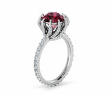 2ct Round Cut Red Garnet Claw Prongs Solitaire Accent Ring 14k White Gold Finish