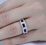 1.5ct Baguette Blue Sapphire Wedding Band Milgrain Stackable 14k White Gold Over