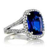 2ct Cushion Cut Blue Sapphire Halo Solitaire Engagement Ring 14k White Gold Over