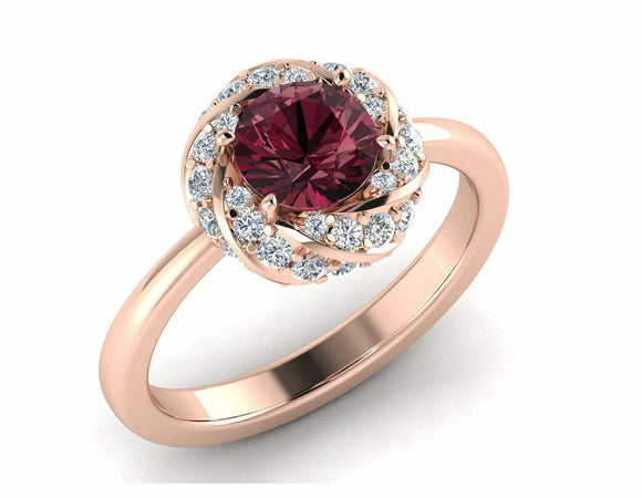 1.5ct Round Red Garnet Floral Swirl Solitaire Engagement Ring 14k Rose Gold Over