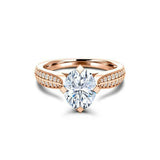 Round Accents Solitaire Engagement Ring 1.5ct Oval Cut Diamond 14k RoseGold Over