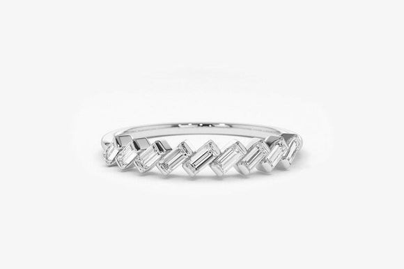 1.2ct Wedding Band Baguette Cut Diamond Stackable Design 14k White Gold Finish