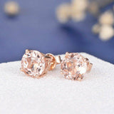 1ct Round Cut Champagne Morganite Royal Stud Earrings Women 14k Rose Gold Finish