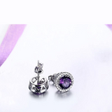 2ct Round Cut Purple Amethyst Halo Diamond Stud Earrings 14k White Gold Finish