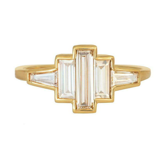 1.2ct Baguette Cut Diamond Engagement Ring 14k Yellow Gold Over 5 Stone Art Deco