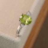 1ct Oval Green Peridot Engagement Ring Trilogy Minimalist 14k White Gold Finish