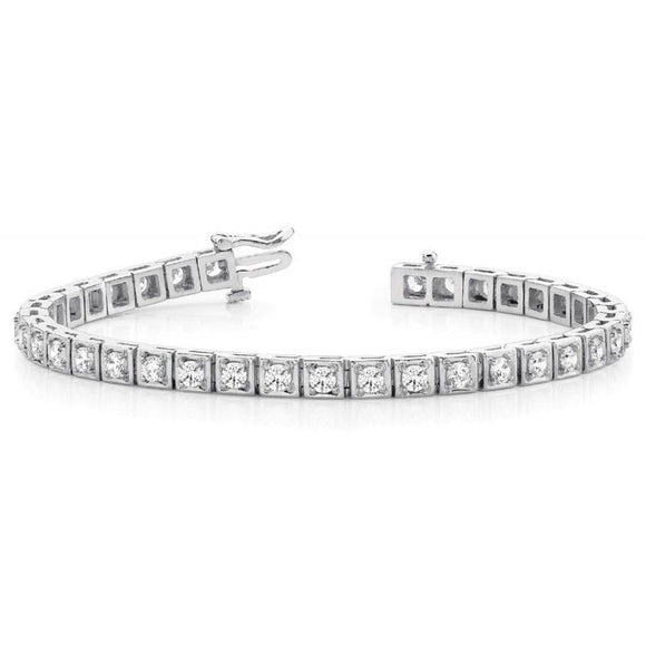 12 Ct Round Sparkle Diamond Square Links Tennis Bracelet 14K White Gold Finish