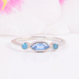 1.2ct Marquise Cut Blue Aquamarine Engagement Ring Trilogy 14k White Gold Finish