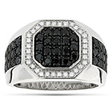 5Ct Round Cut Black Diamond Octagon Halo Men Engagement Ring 14K White Gold Over